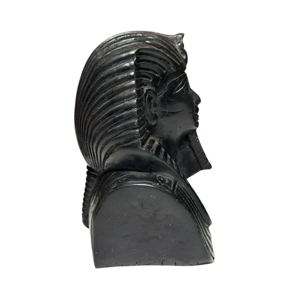 Egyptian Bust Set King Tut Nefertiti Statue Black‎ Stone Hieroglyph Decor